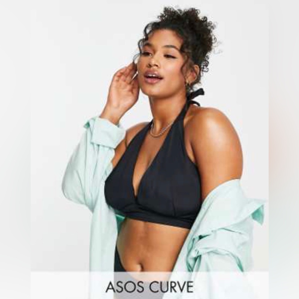 ASOS Black Halter Bikini Top Adjustable Strap Plus Size US 20
